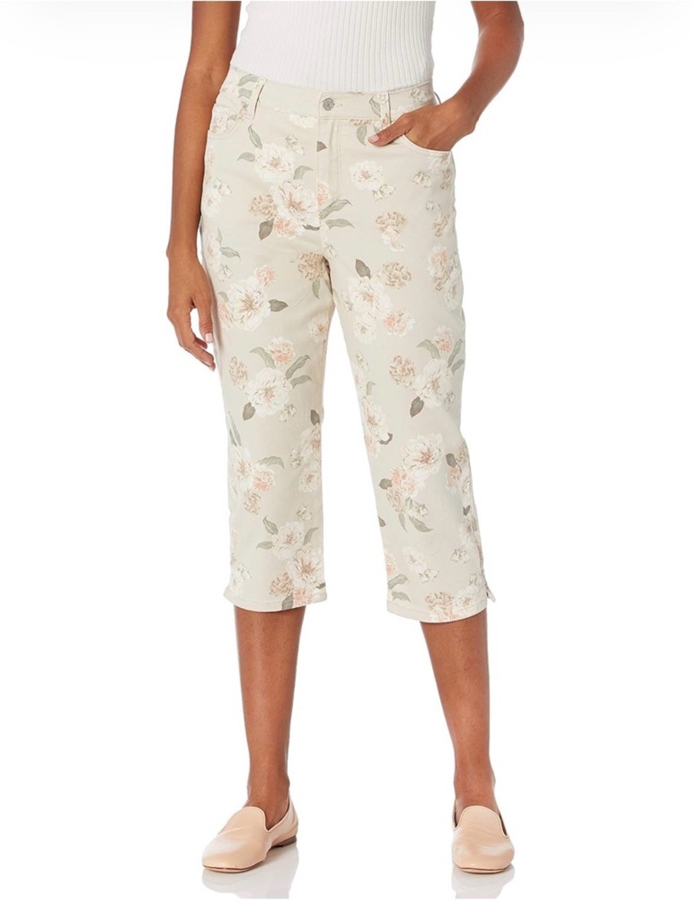 Gloria Vanderbilt Amanda Floral High Rise Capris Jeans -Sz 12